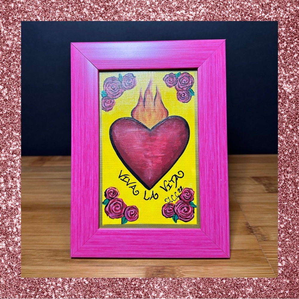 Original acrylic painting 🎨Price is Firm🎨 Flaming Heart and Roses. Original art